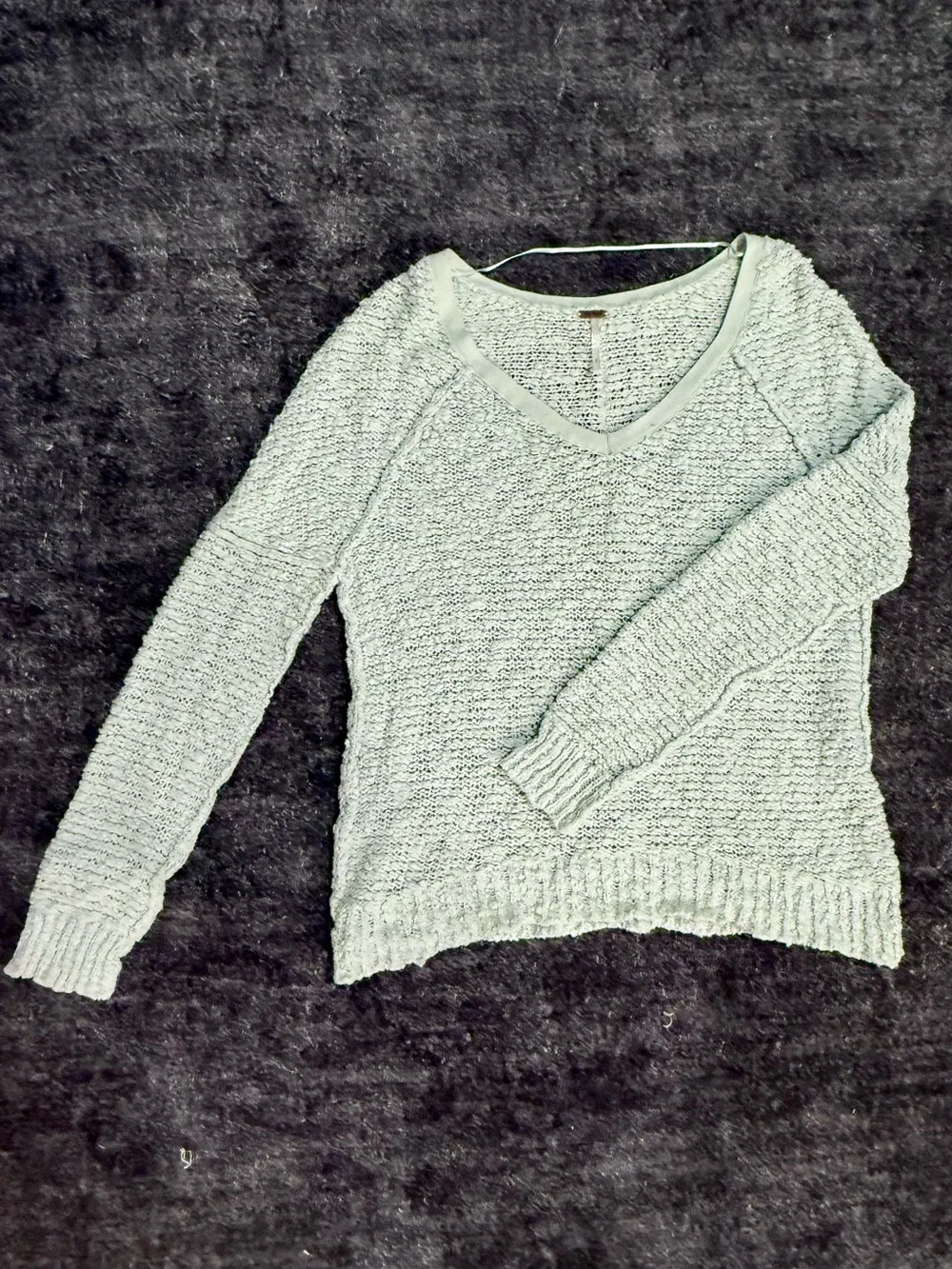 Free People Soft Mint V-Neck Knit Sweater